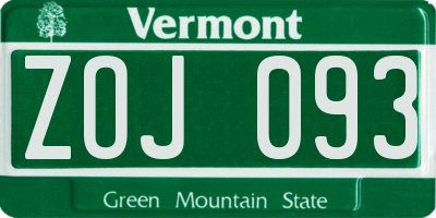 VT license plate ZOJ093