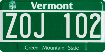 VT license plate ZOJ102