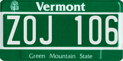 VT license plate ZOJ106