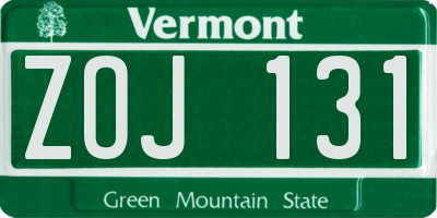 VT license plate ZOJ131