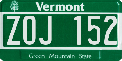VT license plate ZOJ152