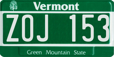 VT license plate ZOJ153