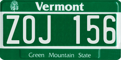 VT license plate ZOJ156