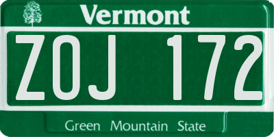 VT license plate ZOJ172