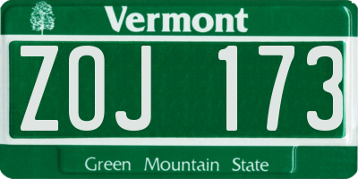VT license plate ZOJ173