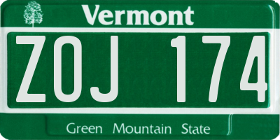 VT license plate ZOJ174