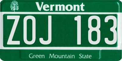 VT license plate ZOJ183