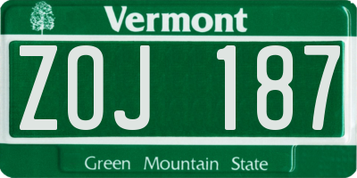 VT license plate ZOJ187