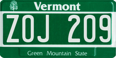 VT license plate ZOJ209