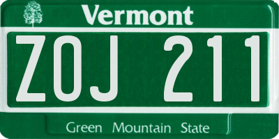 VT license plate ZOJ211