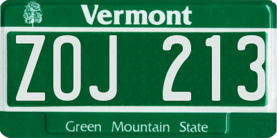 VT license plate ZOJ213