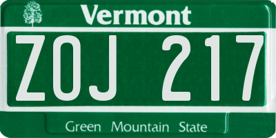 VT license plate ZOJ217