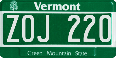 VT license plate ZOJ220