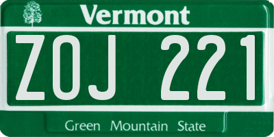 VT license plate ZOJ221