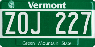 VT license plate ZOJ227