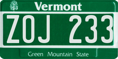 VT license plate ZOJ233