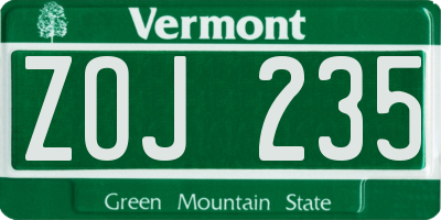 VT license plate ZOJ235