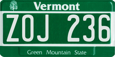 VT license plate ZOJ236