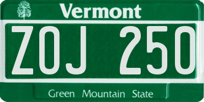 VT license plate ZOJ250