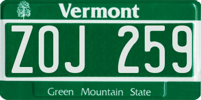 VT license plate ZOJ259