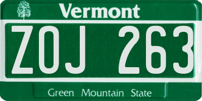 VT license plate ZOJ263