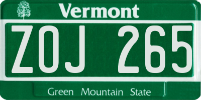 VT license plate ZOJ265