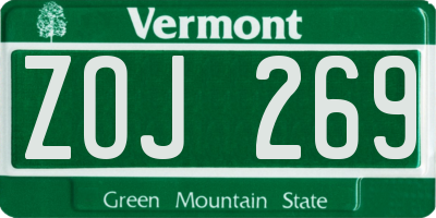 VT license plate ZOJ269