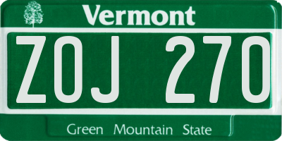 VT license plate ZOJ270