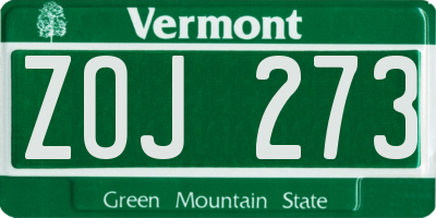 VT license plate ZOJ273