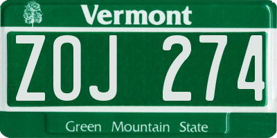 VT license plate ZOJ274