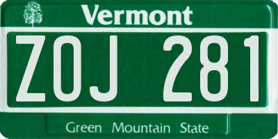 VT license plate ZOJ281