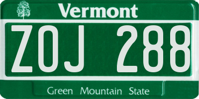 VT license plate ZOJ288