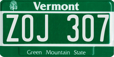 VT license plate ZOJ307