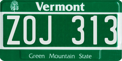 VT license plate ZOJ313
