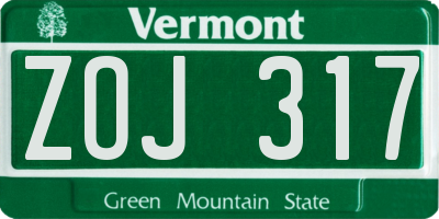 VT license plate ZOJ317