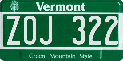 VT license plate ZOJ322