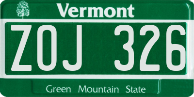 VT license plate ZOJ326