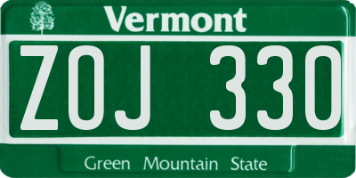 VT license plate ZOJ330