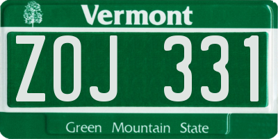 VT license plate ZOJ331