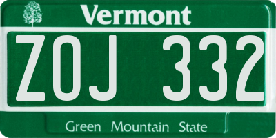 VT license plate ZOJ332