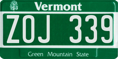 VT license plate ZOJ339