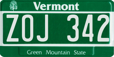 VT license plate ZOJ342