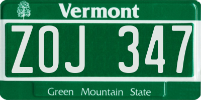 VT license plate ZOJ347