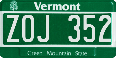 VT license plate ZOJ352