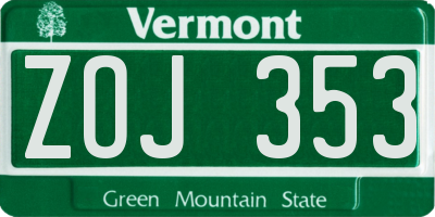 VT license plate ZOJ353