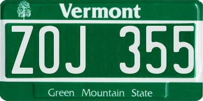 VT license plate ZOJ355
