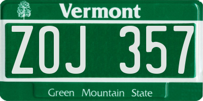 VT license plate ZOJ357