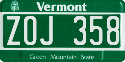 VT license plate ZOJ358