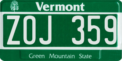 VT license plate ZOJ359