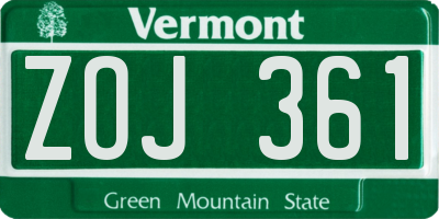 VT license plate ZOJ361